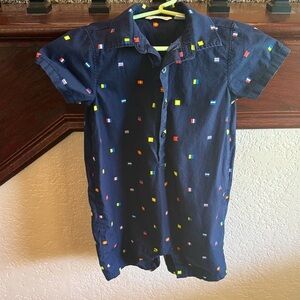Janie and Jack Navy Button Down Shirt Onesie Outfit with Colorful Flag Patterns